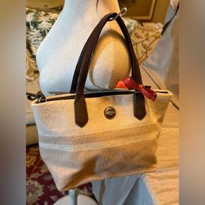 Coach Beige Wool Tote with Brown Handles